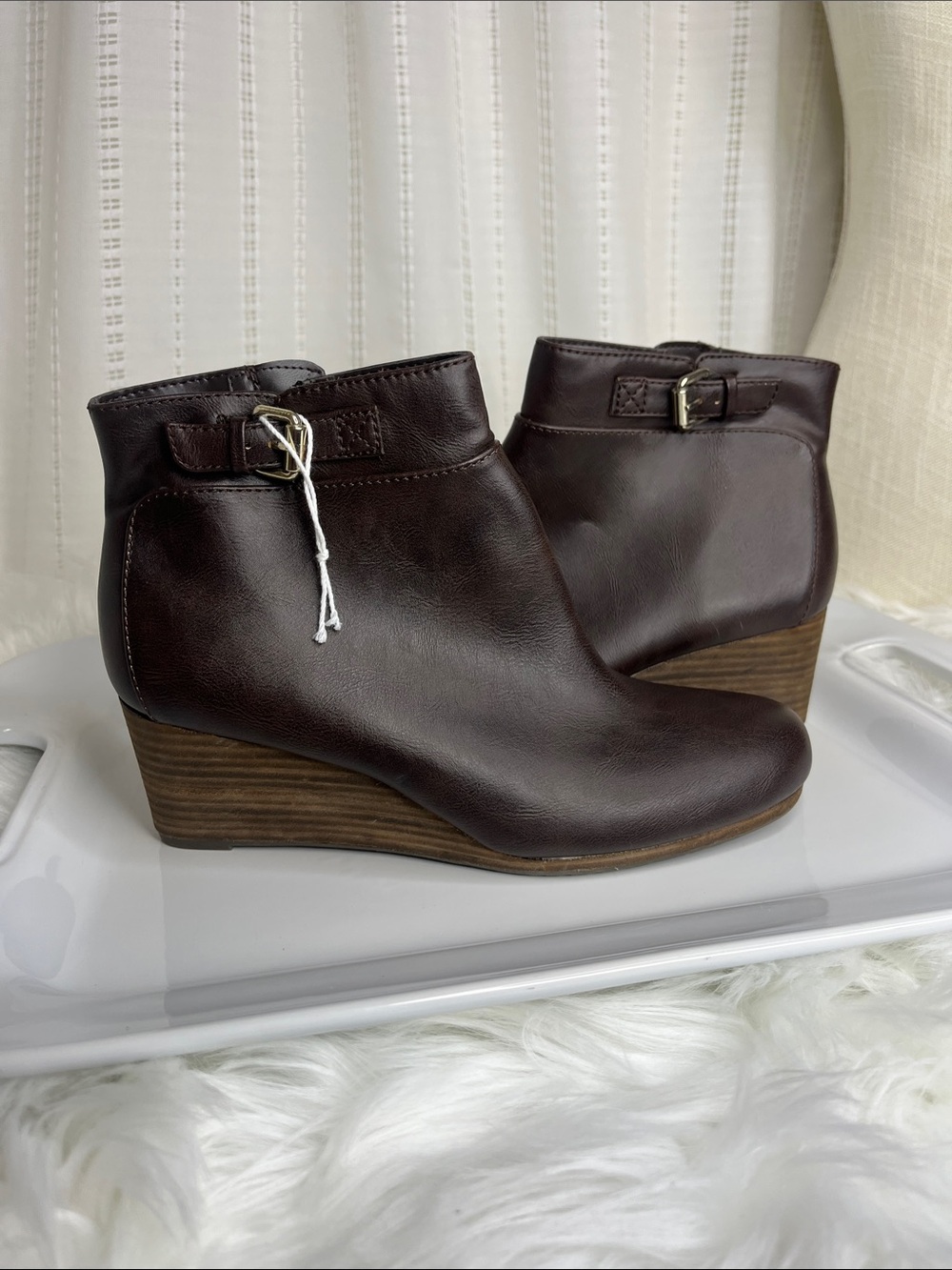 Dr. Scholl's Dark Brown Wedge Ankle Boots with Side Buckle Memory Foam